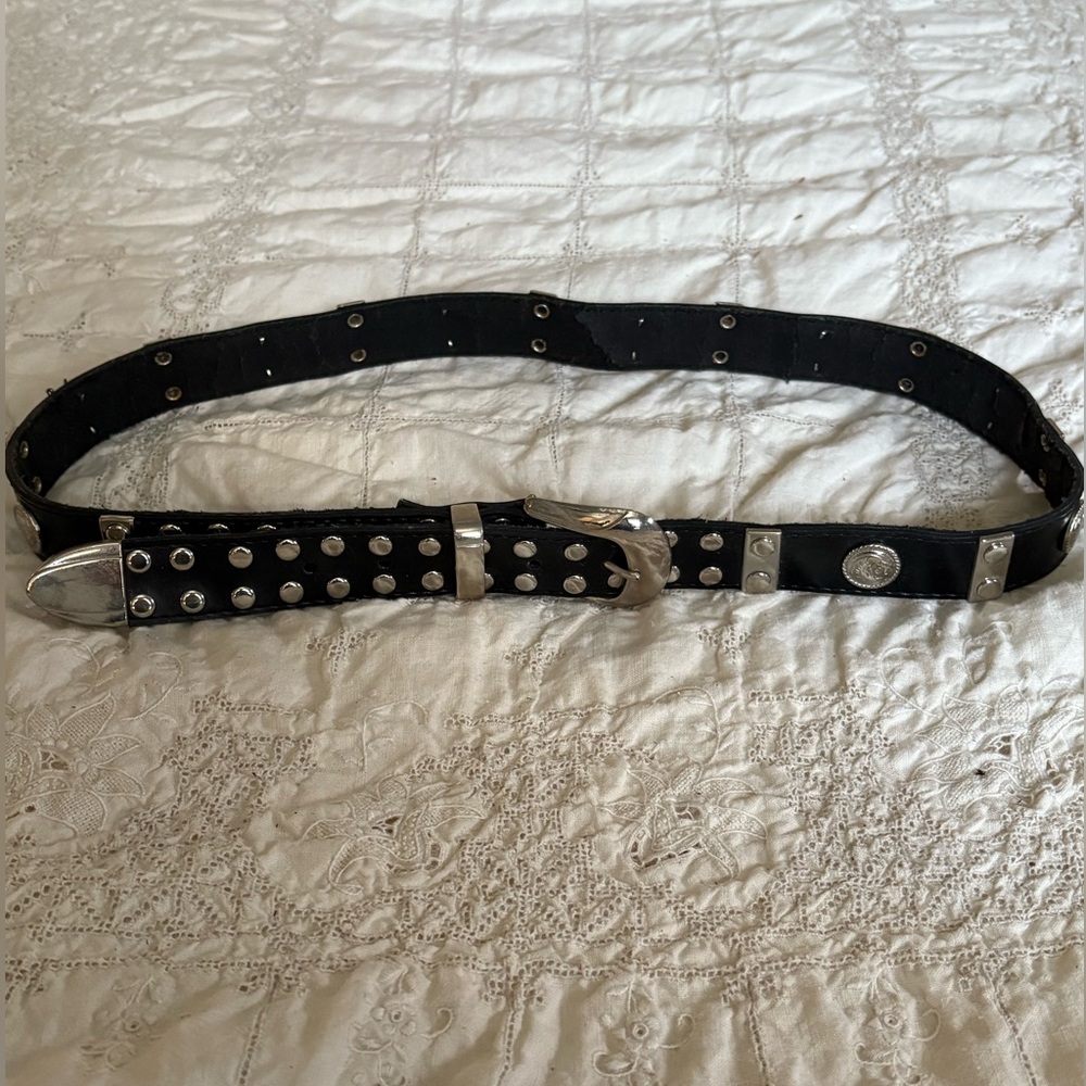 Studded Black Leather Belt Large
